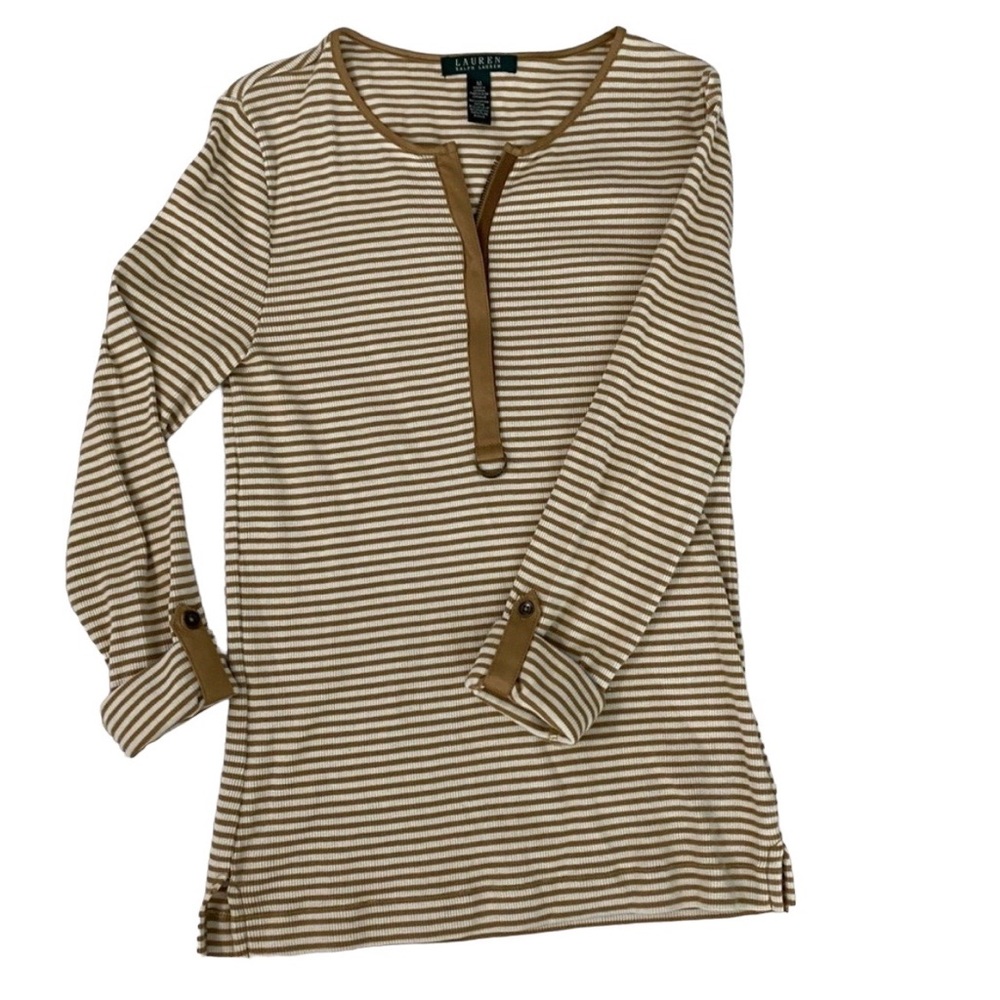 Ralph Lauren Yellow Stripped Long Sleeve Quarter Zip Top Size M
